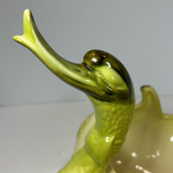 MCM 1950s Hull Pottery 69 Goose Swan Duck Planter Candy Bowl USA Chartreuse 12” - Picture 2 of 9